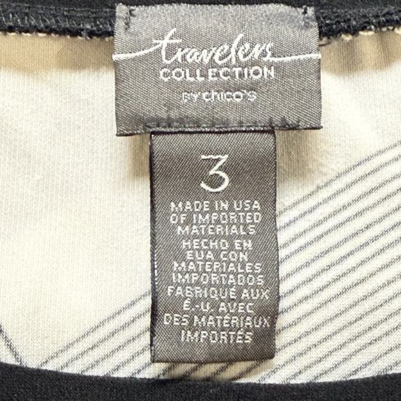 Chicos Travelers Tunic Top Women's Black Geometric Round Neck Zs /3 - Picture 12 of 13